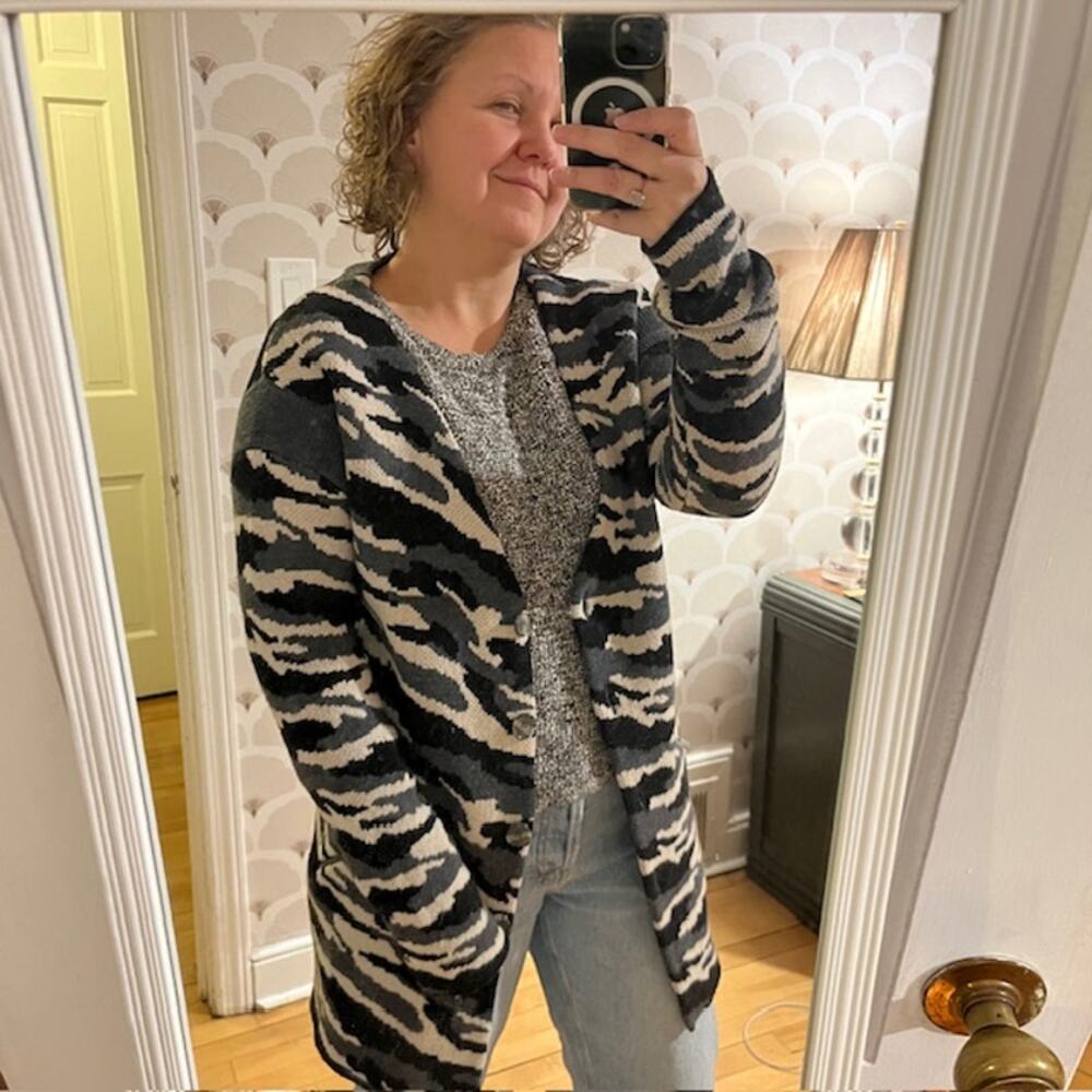 DVF (diane von furstenberg) Grey Camo Cardigan - Small